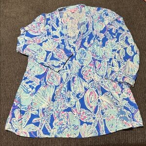 Lilly Pulitzer Blue Multicolor Shell-Print Tunic Top XL